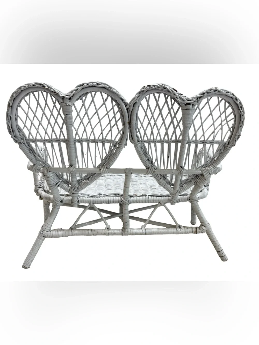 Vintage Doll Furniture Set White Wicker Hearts with Table